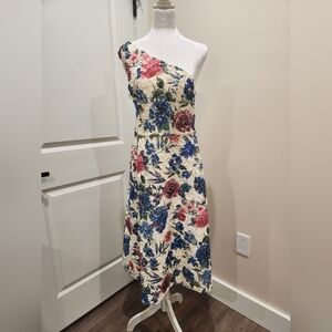 NEW Adrianna Papell Floral Soutache Midi Cocktail Dress Size 14 One Shouldet